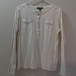 Lauren Ralph Lauren Cream Cotton Henley Top – Size L